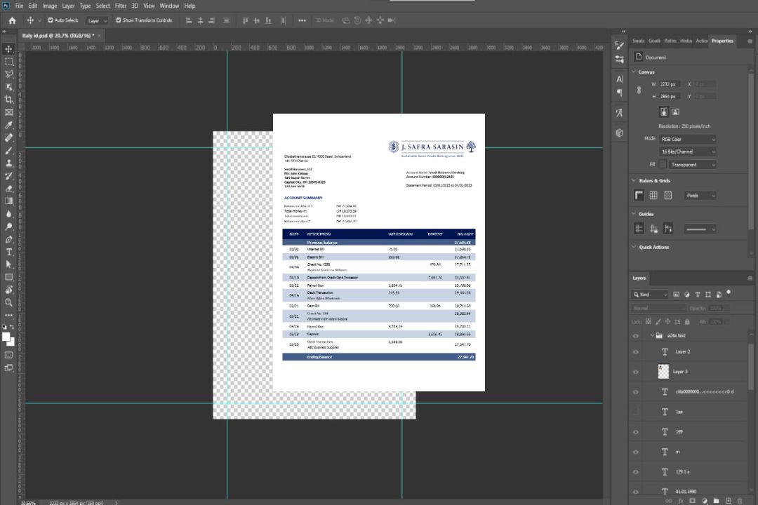 Modèle Word et PDF de relevé d'activité de la Banque J. Safra Sarasin template